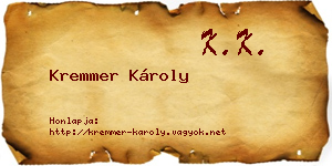 Kremmer Károly névjegykártya